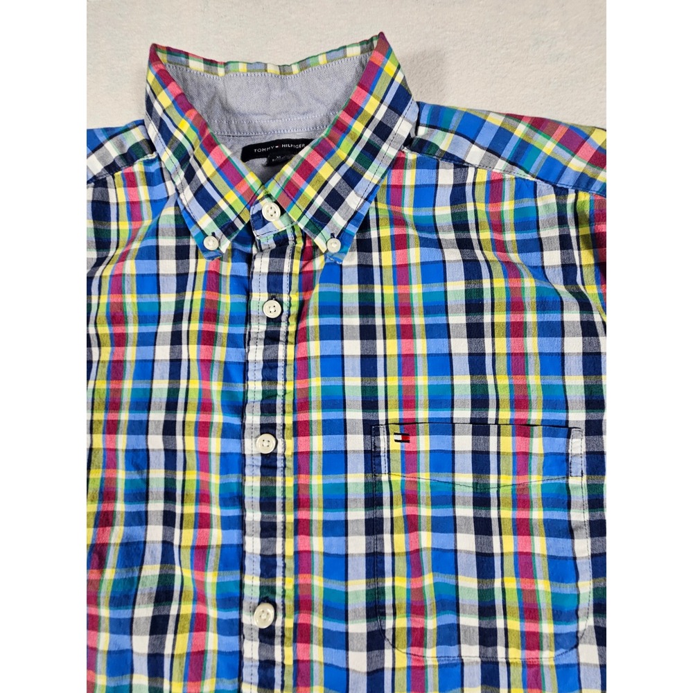 Tommy Hilfiger Mens XL Multi Color‎ Plaid Short Sleeve Button Down Shirt
